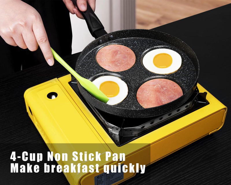 MyLifeUNIT Egg Frying Pan  4-Cup Nonstick Fried Egg Pan  Aluminum Egg Cooker Pan with Lid and Spatula - Image 2